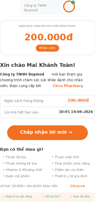 Email lời mời tham gia chương trình CSSK từ công ty